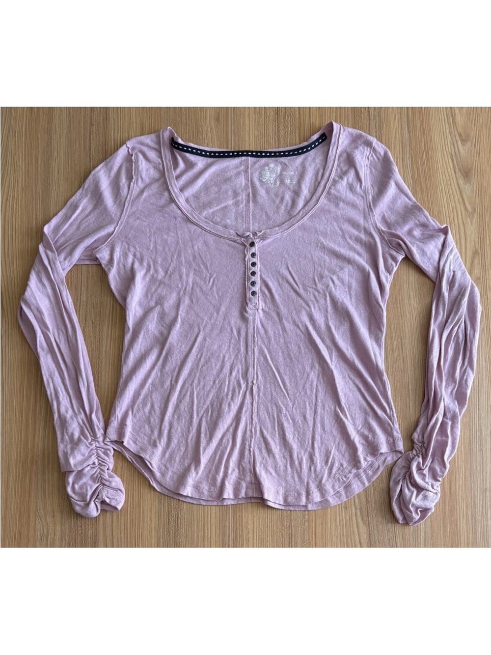 Pilcro Y2K Fitted Henley Top Wmns L Pink Linen Cotton Bella Swan Elena Gilbert